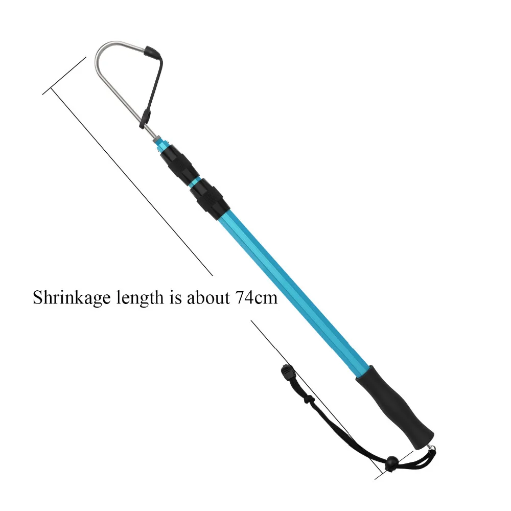 SANLIKE 2m Aluminium Telescopic Pole Stainless Steel Spear Hook Non-slip Rubber Grip with Safety Rope Fishing Tools Accessories