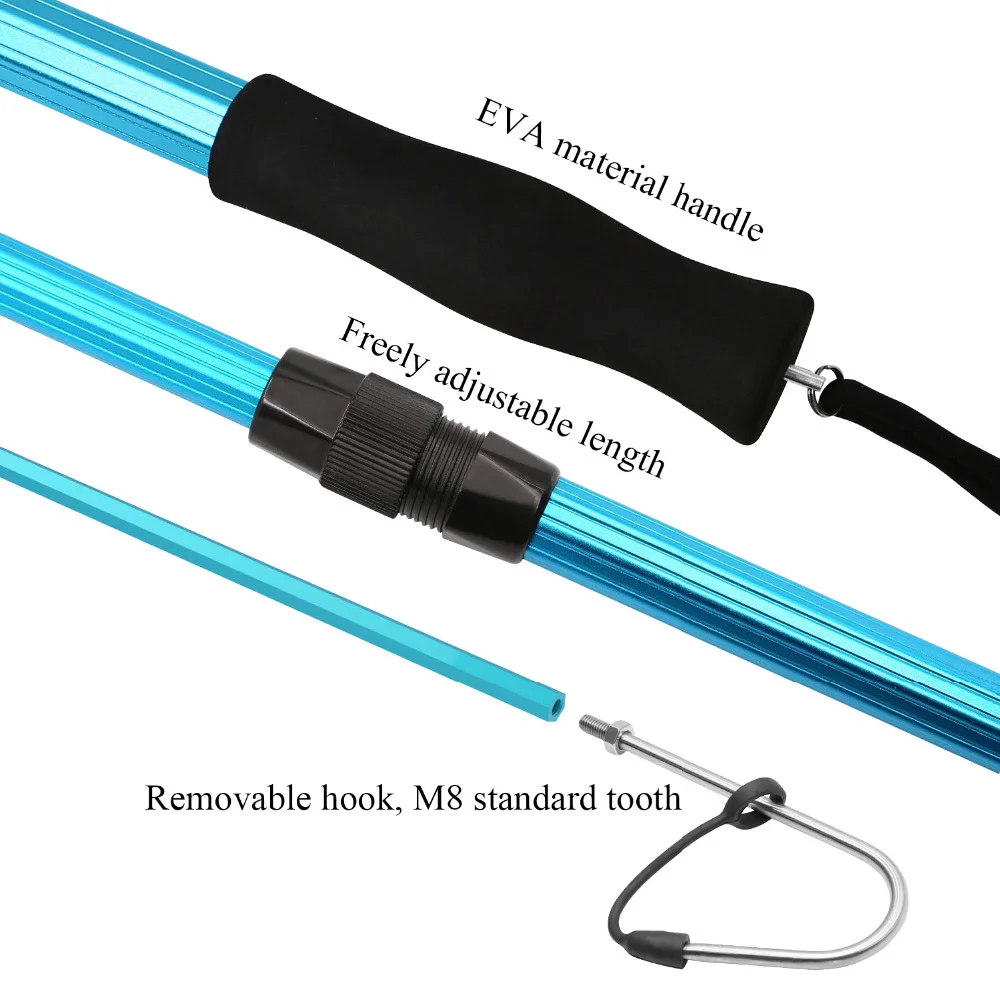 SANLIKE 2m Aluminium Telescopic Pole Stainless Steel Spear Hook Non-slip Rubber Grip with Safety Rope Fishing Tools Accessories