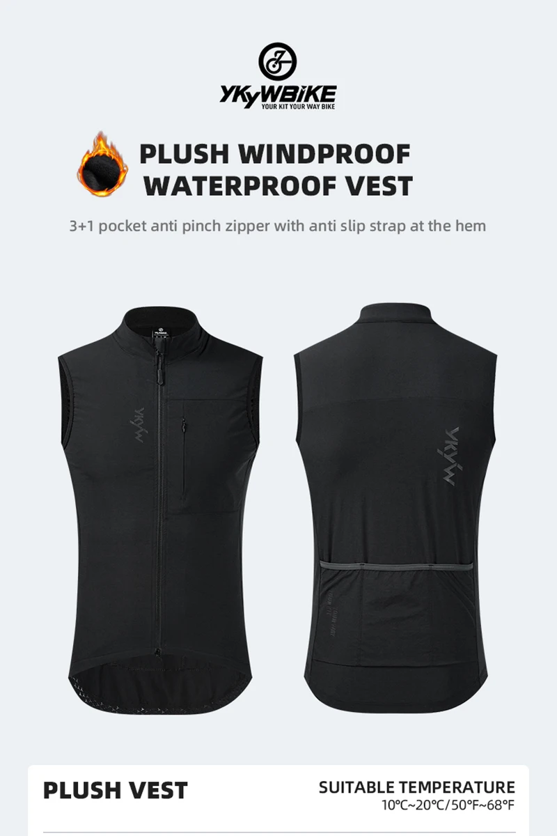 YKYWBIKE Men's Cycling Vest Winter Autumn Waterproof Windproof Bicycle Thermal Windbreaker Road Bike Gilet MTB Cycling Clothing