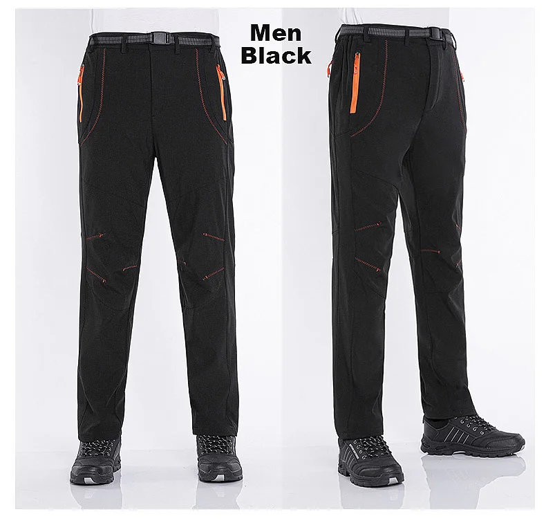 JNLN Men Winter Fleece Pants Warm Waterproof Hiking Pants Outdoor Camping Climbing Skiing Soft Shell Windproof Rain Trousers