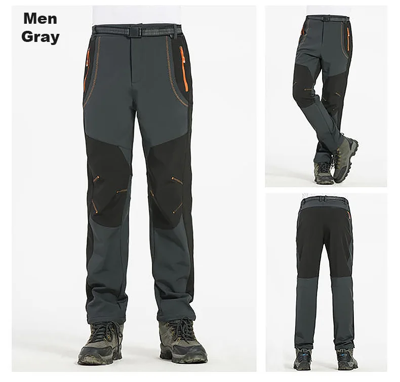 JNLN Men Winter Fleece Pants Warm Waterproof Hiking Pants Outdoor Camping Climbing Skiing Soft Shell Windproof Rain Trousers