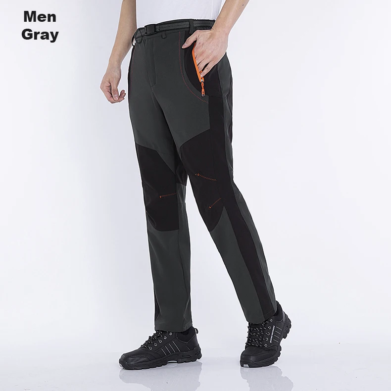 JNLN Men Winter Fleece Pants Warm Waterproof Hiking Pants Outdoor Camping Climbing Skiing Soft Shell Windproof Rain Trousers