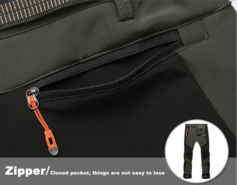 JNLN Men Winter Fleece Pants Warm Waterproof Hiking Pants Outdoor Camping Climbing Skiing Soft Shell Windproof Rain Trousers