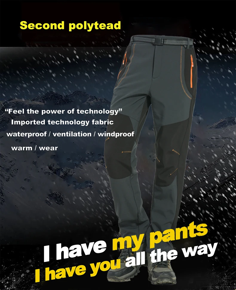 JNLN Men Winter Fleece Pants Warm Waterproof Hiking Pants Outdoor Camping Climbing Skiing Soft Shell Windproof Rain Trousers