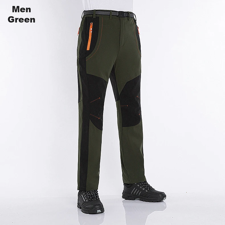 JNLN Men Winter Fleece Pants Warm Waterproof Hiking Pants Outdoor Camping Climbing Skiing Soft Shell Windproof Rain Trousers