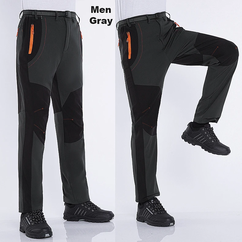 JNLN Men Winter Fleece Pants Warm Waterproof Hiking Pants Outdoor Camping Climbing Skiing Soft Shell Windproof Rain Trousers