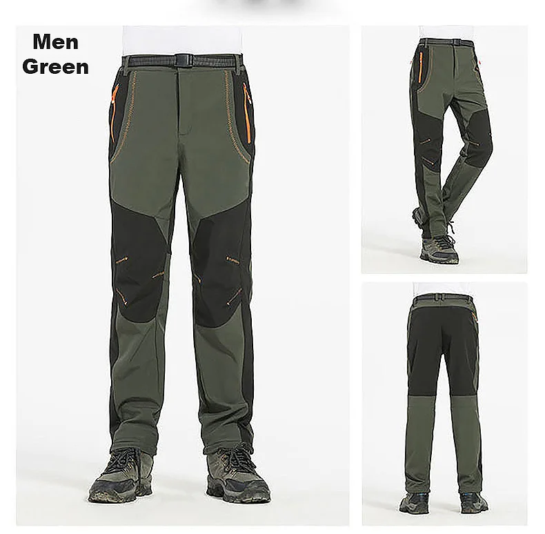 JNLN Men Winter Fleece Pants Warm Waterproof Hiking Pants Outdoor Camping Climbing Skiing Soft Shell Windproof Rain Trousers