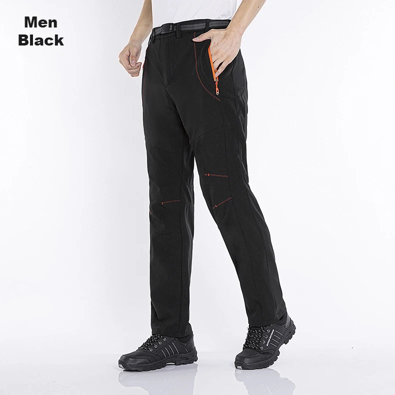 JNLN Men Winter Fleece Pants Warm Waterproof Hiking Pants Outdoor Camping Climbing Skiing Soft Shell Windproof Rain Trousers