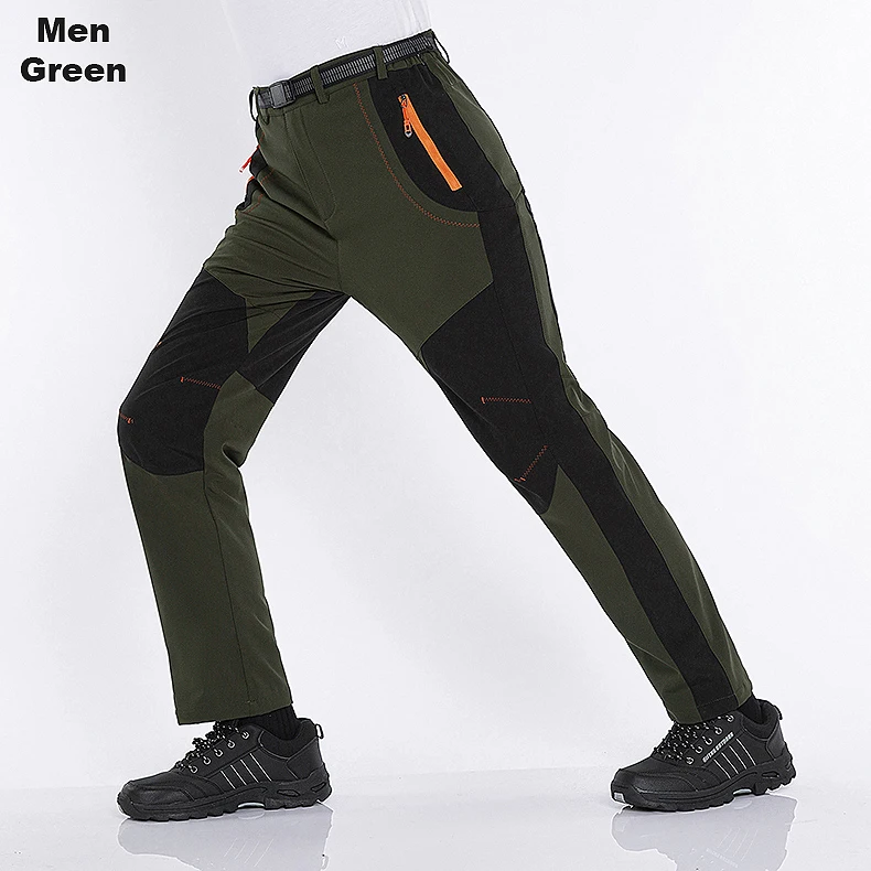 JNLN Men Winter Fleece Pants Warm Waterproof Hiking Pants Outdoor Camping Climbing Skiing Soft Shell Windproof Rain Trousers