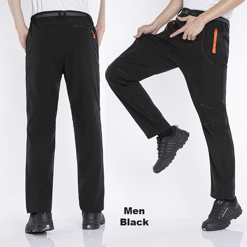 JNLN Men Winter Fleece Pants Warm Waterproof Hiking Pants Outdoor Camping Climbing Skiing Soft Shell Windproof Rain Trousers
