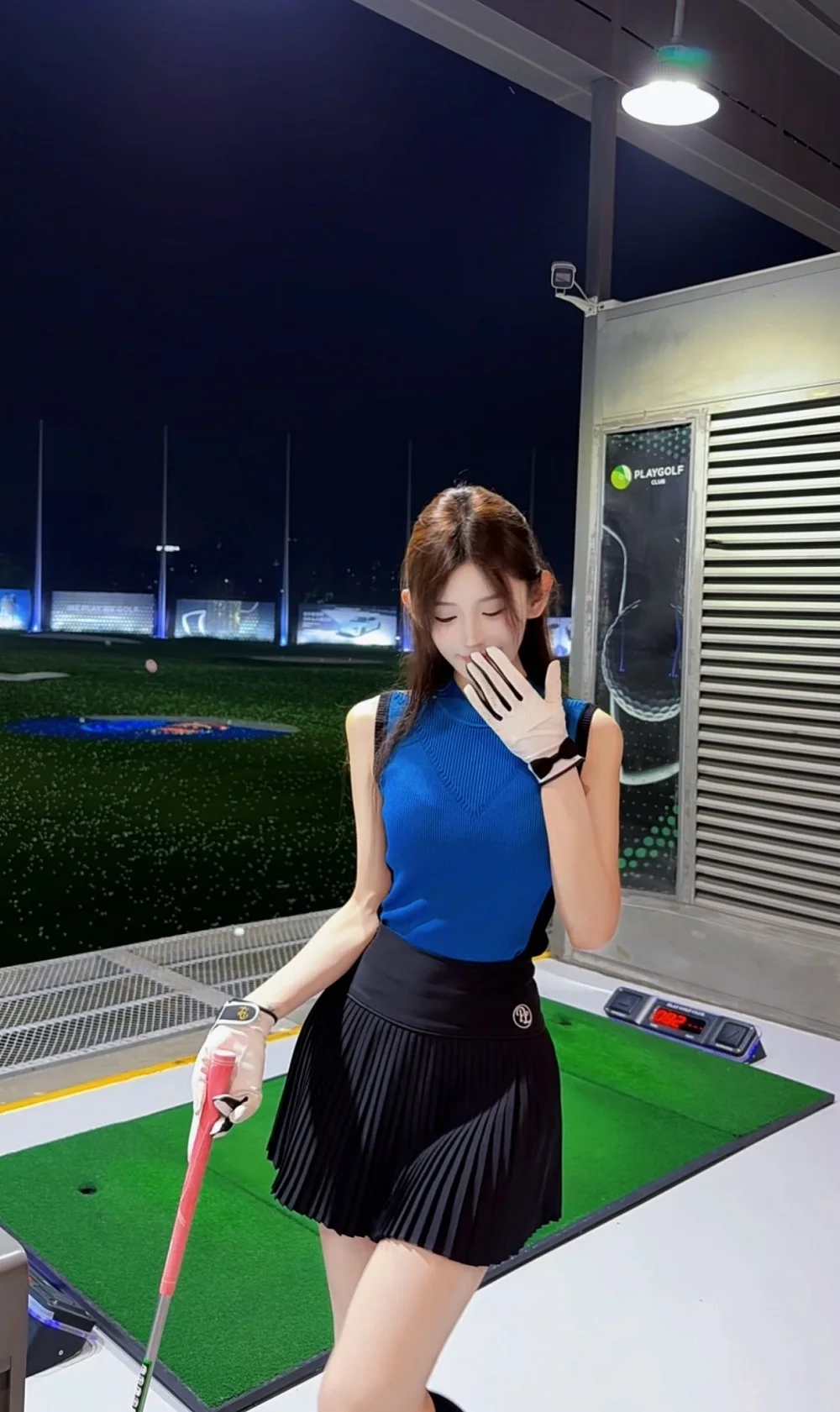 PL Korean Golf Clothing Women Sleeveless Knitted Shirt Slim Golf Tank Tops Ladies High Waist Tennis Skirts Pleated Leisure Skort