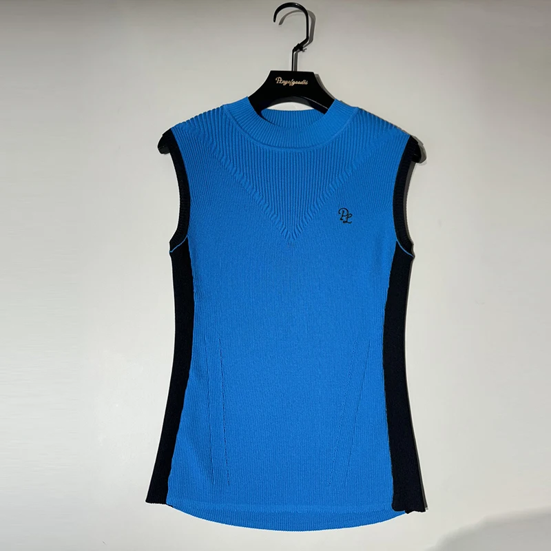 PL Korean Golf Clothing Women Sleeveless Knitted Shirt Slim Golf Tank Tops Ladies High Waist Tennis Skirts Pleated Leisure Skort