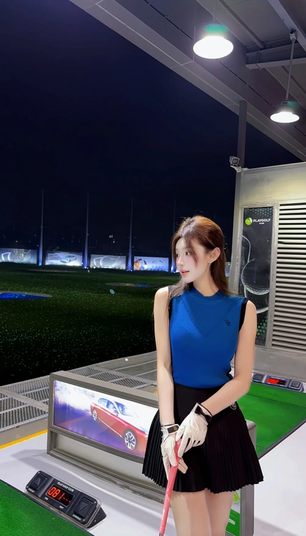 PL Korean Golf Clothing Women Sleeveless Knitted Shirt Slim Golf Tank Tops Ladies High Waist Tennis Skirts Pleated Leisure Skort