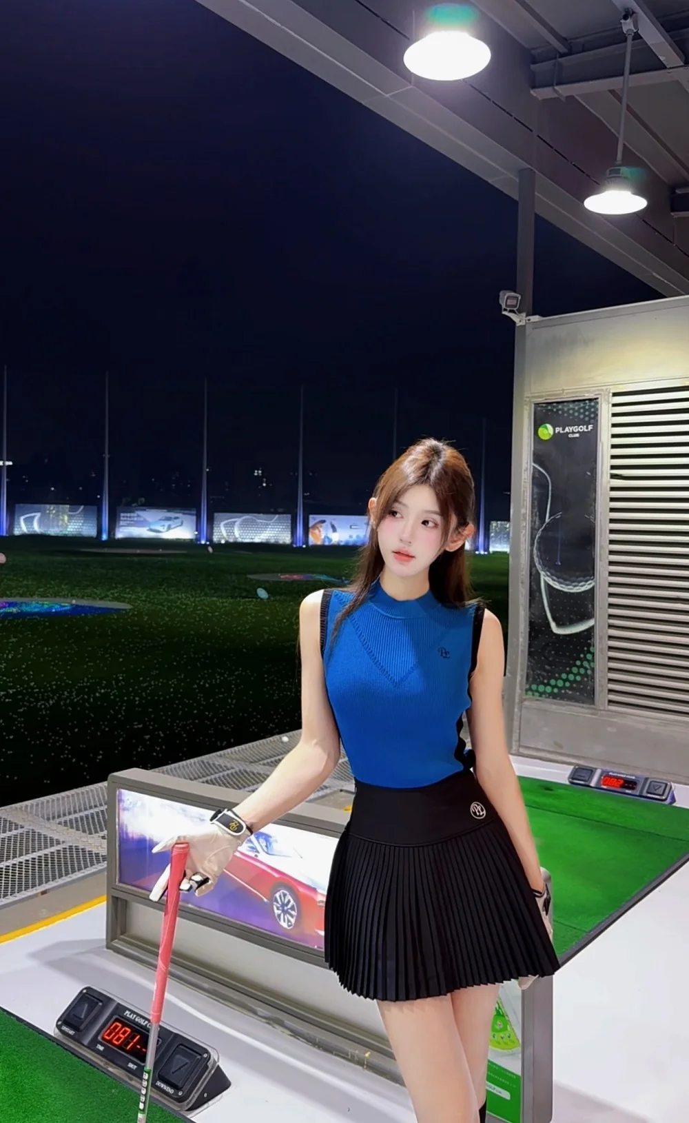 PL Korean Golf Clothing Women Sleeveless Knitted Shirt Slim Golf Tank Tops Ladies High Waist Tennis Skirts Pleated Leisure Skort