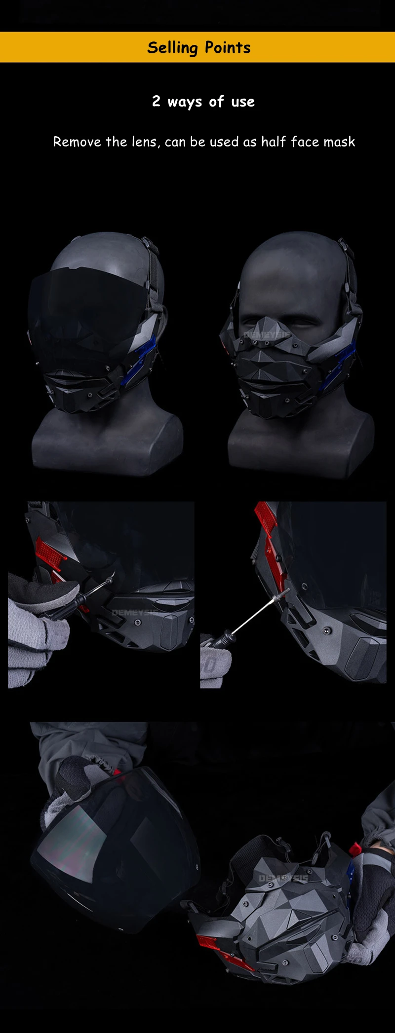 Airsoft Mask Detachable Anti-fog Lens Motorcycle Sports Cyberpunk Full Face Masks Tactical Paintball Hunting CS Face Mask