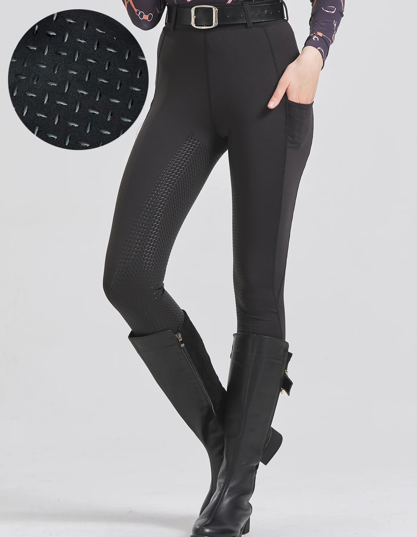 Spring and summer riding pants women's knitted high-stretch, slim-fitting silicone riding pants tight riding pants breathable we