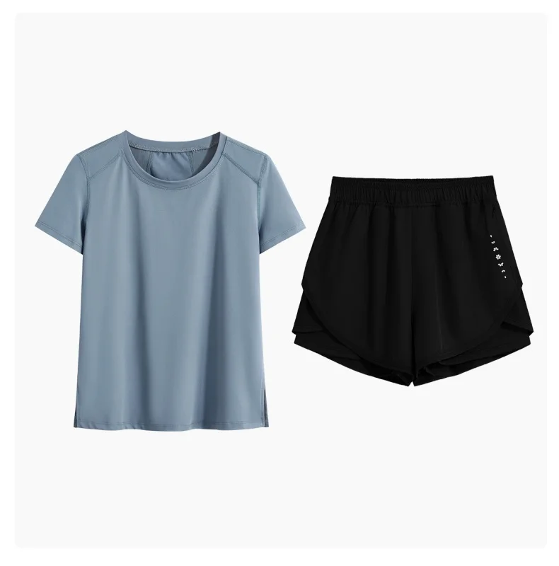 DRUR Gym Set Women M-4XL Loose Fit Summer Breathable Sportswear Outfit Quick Dry Sweat Suit Gym Clothes Woman 2 Piece Tracksuit