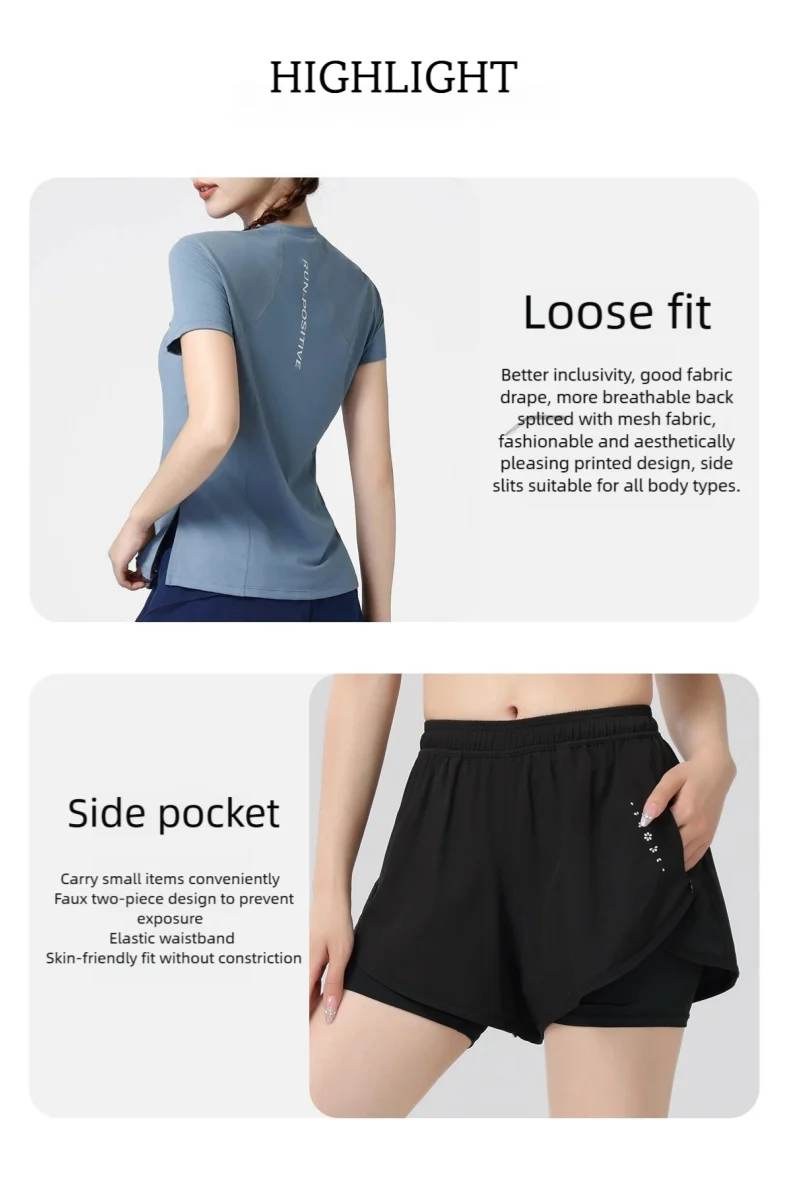 DRUR Gym Set Women M-4XL Loose Fit Summer Breathable Sportswear Outfit Quick Dry Sweat Suit Gym Clothes Woman 2 Piece Tracksuit
