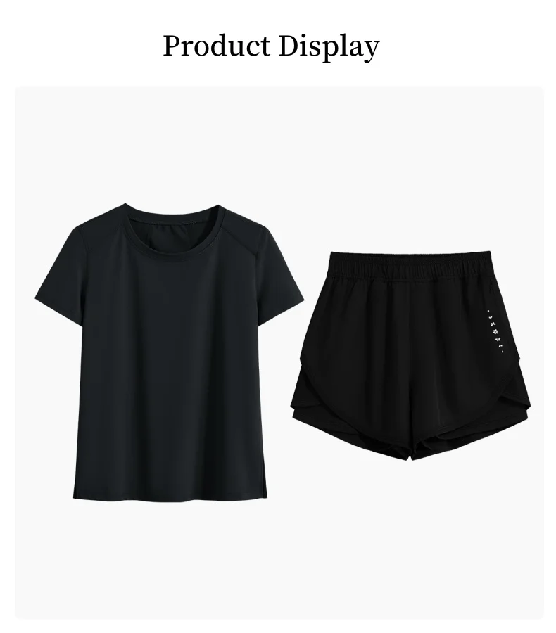 DRUR Gym Set Women M-4XL Loose Fit Summer Breathable Sportswear Outfit Quick Dry Sweat Suit Gym Clothes Woman 2 Piece Tracksuit