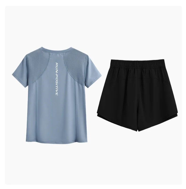 DRUR Gym Set Women M-4XL Loose Fit Summer Breathable Sportswear Outfit Quick Dry Sweat Suit Gym Clothes Woman 2 Piece Tracksuit