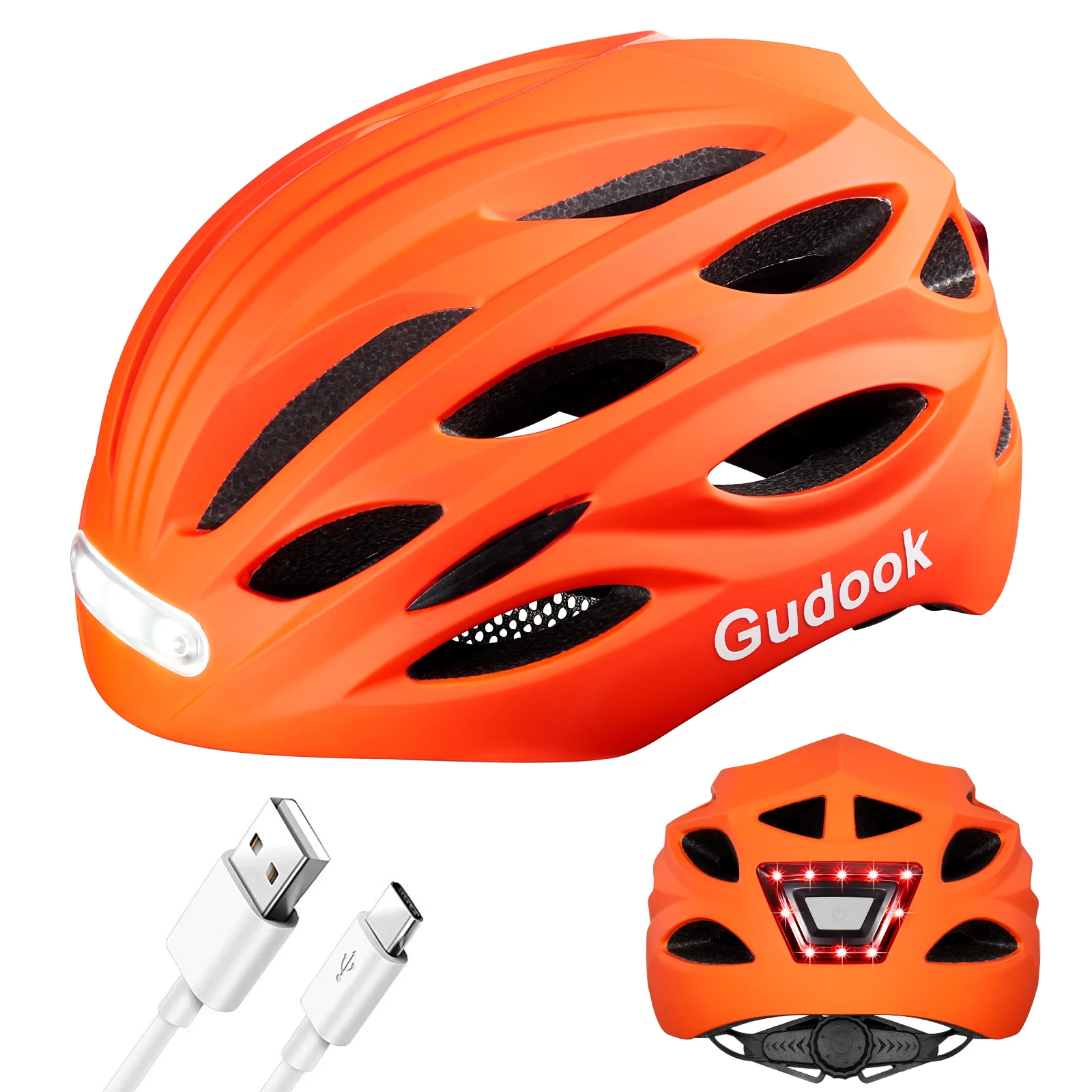 Bike Helmet Adult Bike Helmets for Men/Women: USB Rechargeable LED Front and Rear Lights for Cycling Urban Commuter Skateboard
