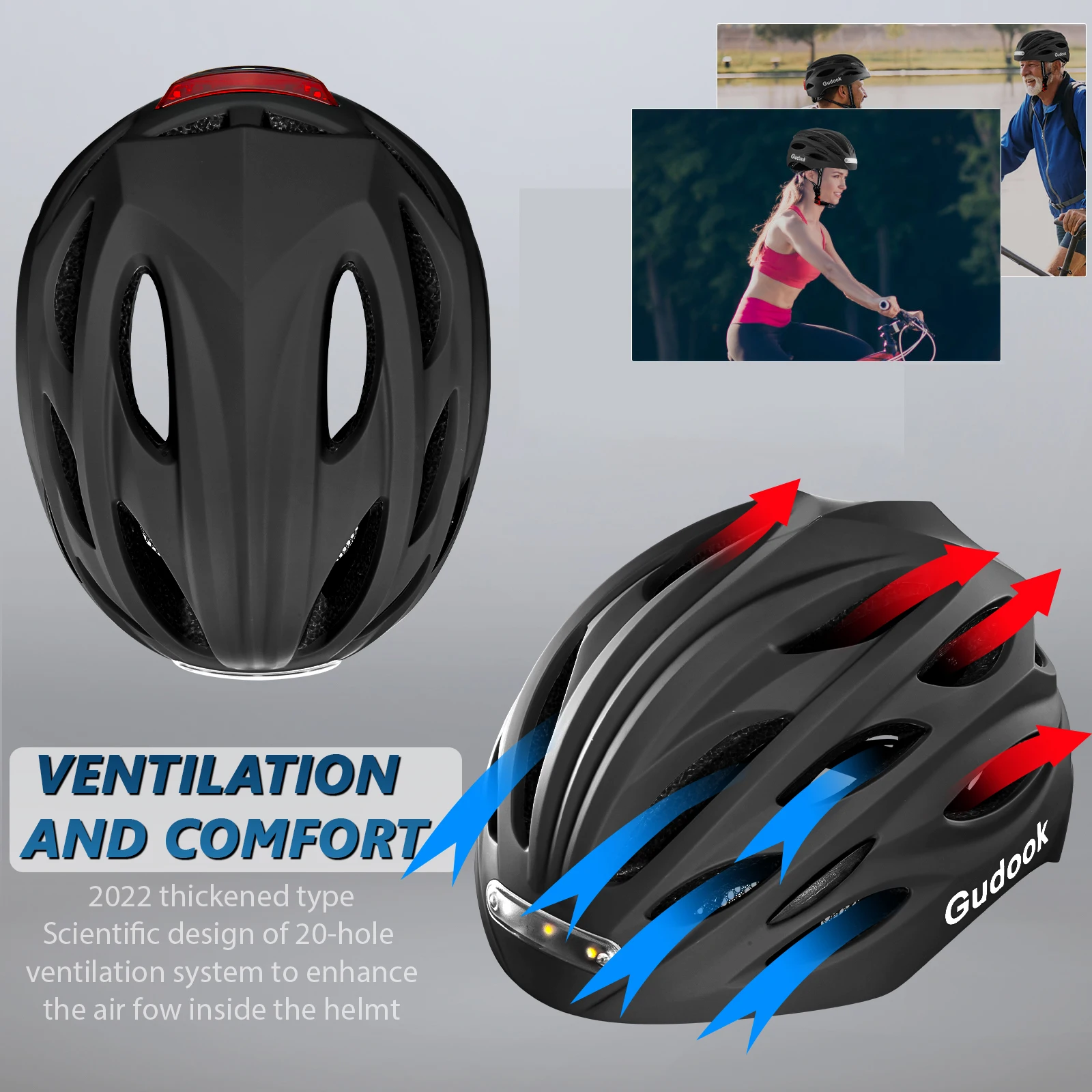 Bike Helmet Adult Bike Helmets for Men/Women: USB Rechargeable LED Front and Rear Lights for Cycling Urban Commuter Skateboard