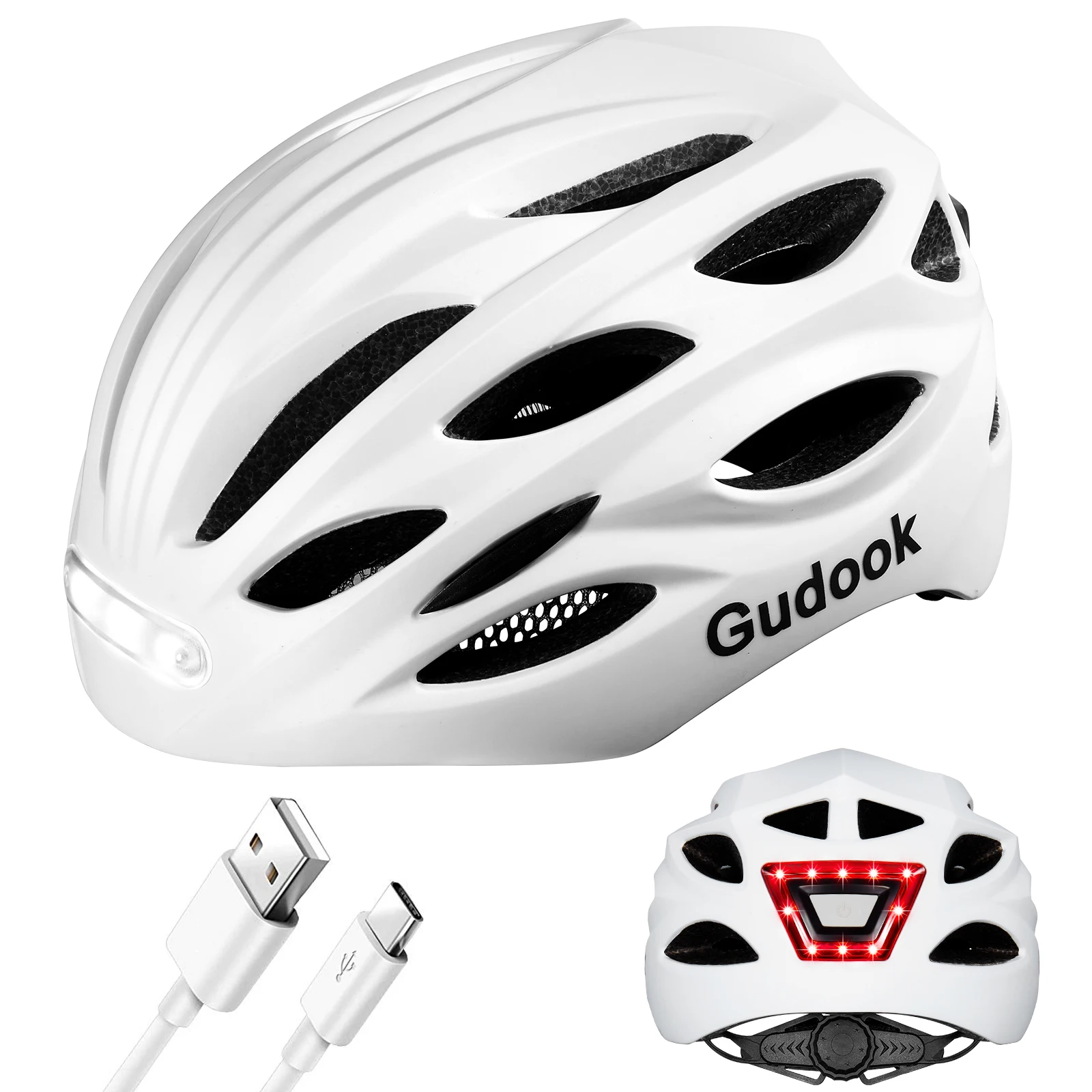 Bike Helmet Adult Bike Helmets for Men/Women: USB Rechargeable LED Front and Rear Lights for Cycling Urban Commuter Skateboard