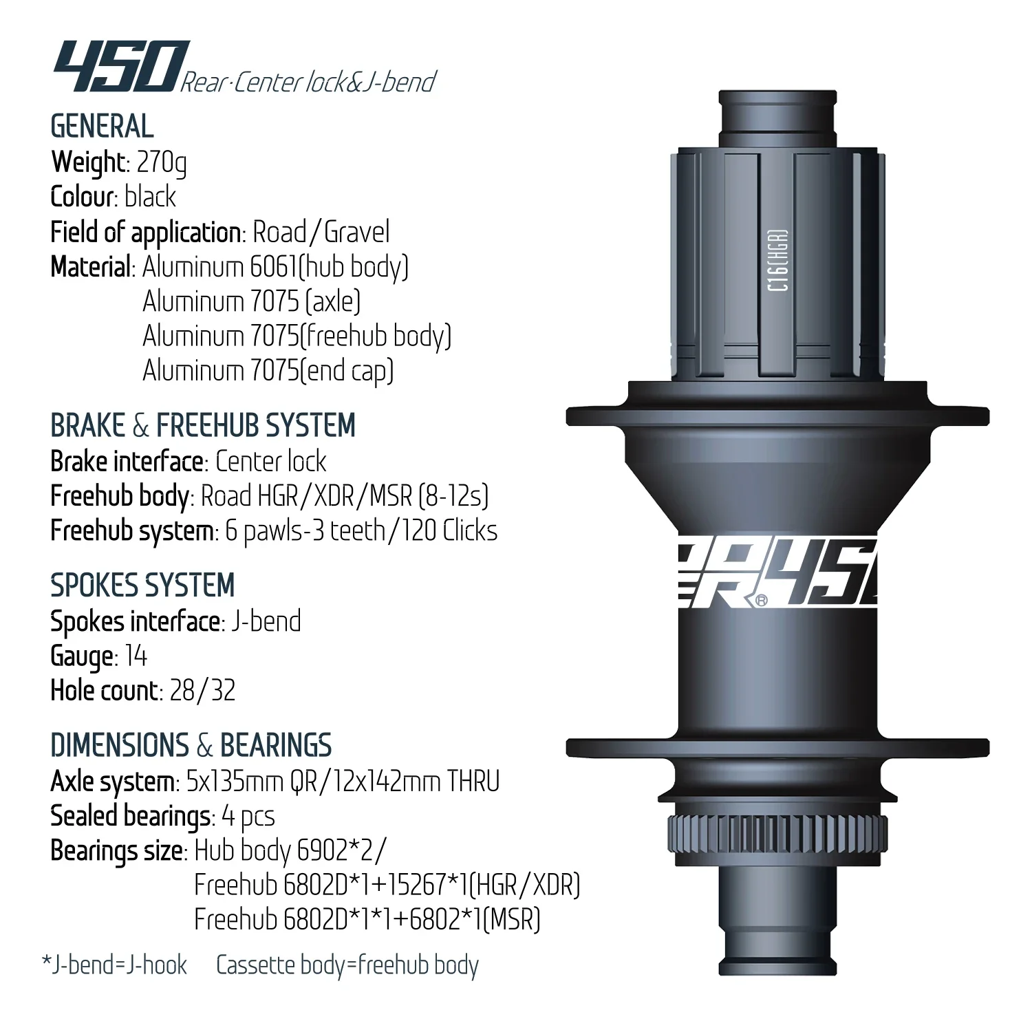 Koozer 450 Rear Road/Gravel 28/32 Holes 8-12s HGR XDR MSR 5x135mm 12x142mm Thru E-Bike Parts J-bend Center Lock Bicycle Hubs