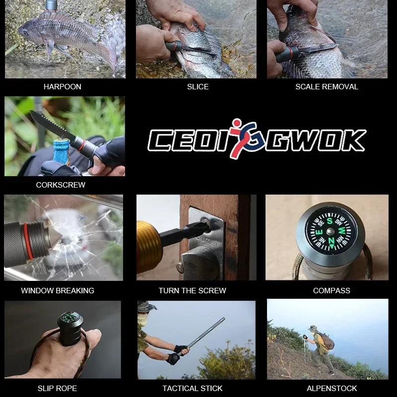 CEOI GWOK Hiking Stick Multi-functional Adjustable Walking Sticks All Your Outdoor Needs Durable Aluminum Alloy Trekking Poles