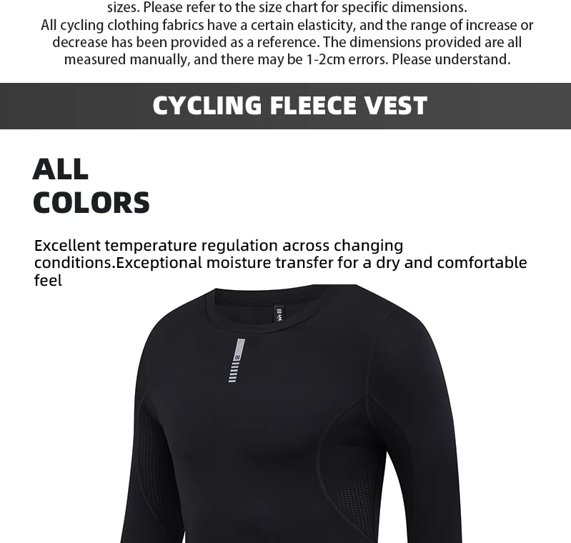 YKYWBIKE Men's Cycling Base Layers Thermal Fleece Bicycle Undershirt Long Sleeve Road Bike Vest MTB Clothing