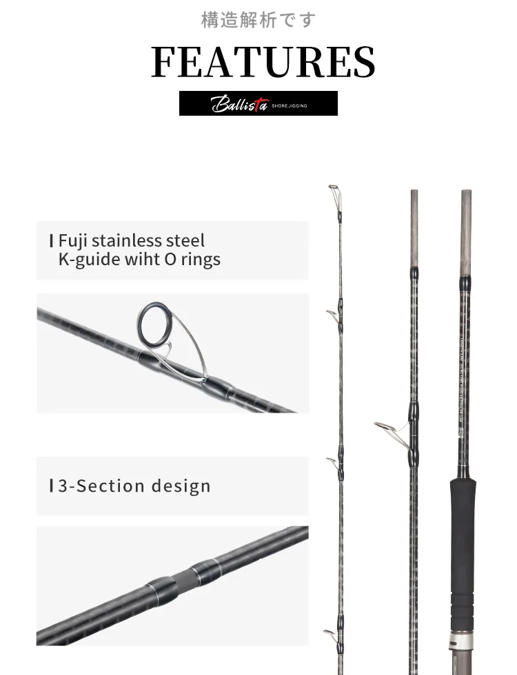 MADMOUSE BALLISTA Shore Jigging Rod 3.0m100H Portable Three Sections Full FUJI Parts Jig Weight 50-120g PE2-5 Ocean Rod