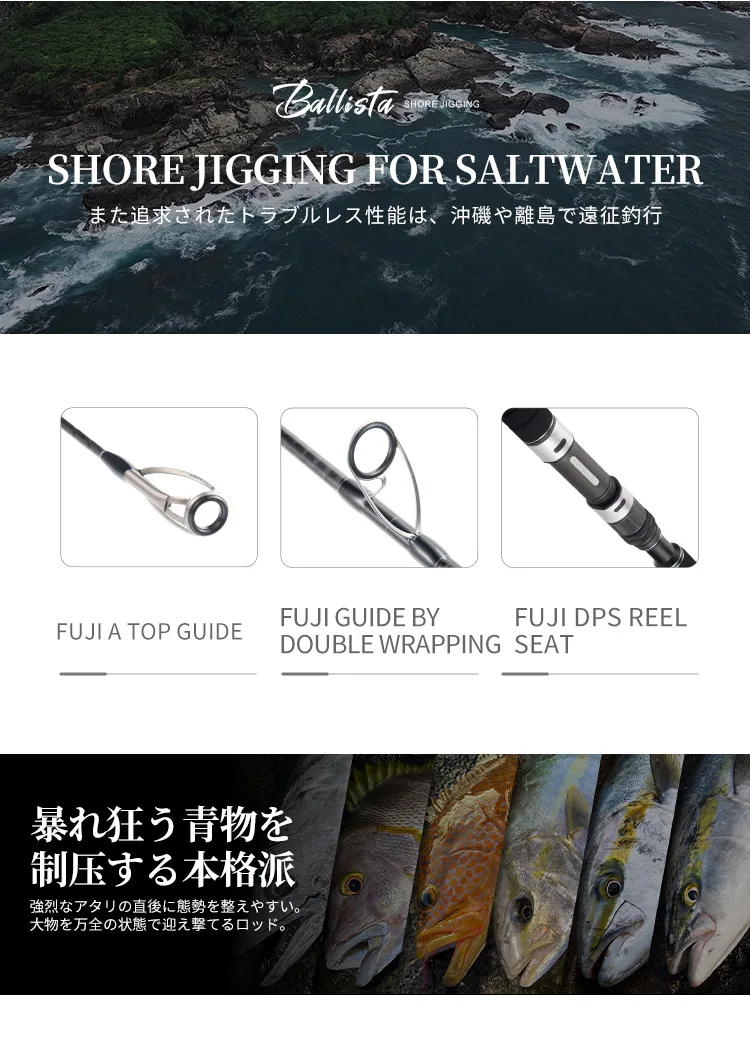 MADMOUSE BALLISTA Shore Jigging Rod 3.0m100H Portable Three Sections Full FUJI Parts Jig Weight 50-120g PE2-5 Ocean Rod