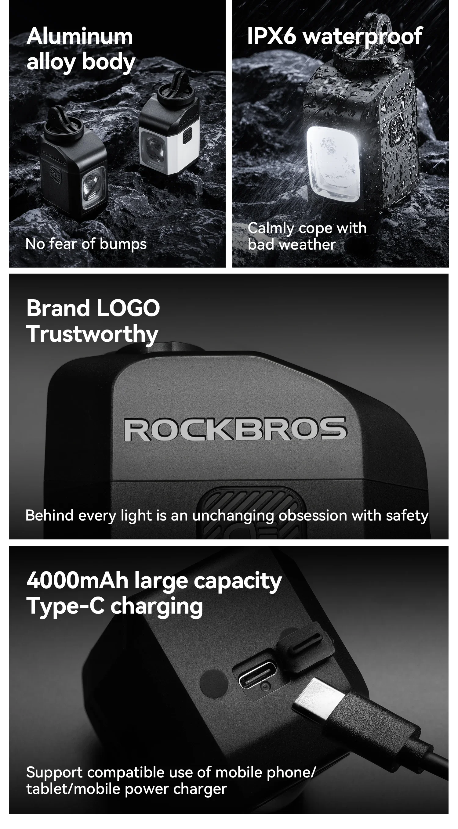 ROCKBROS 1600LM Bike Light Remote Control Digital DisplayCycling Lantern Headlamp PX6 All-weather Smart Bicycle Lights
