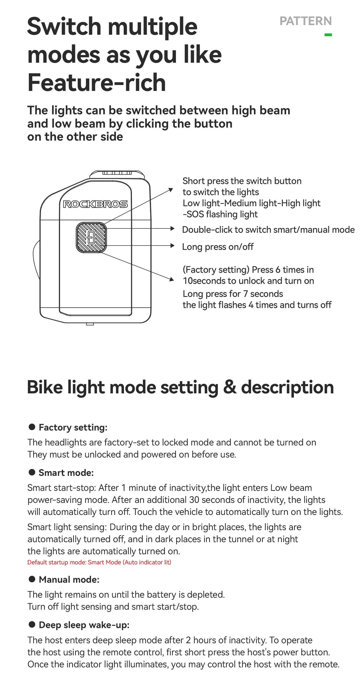 ROCKBROS 1600LM Bike Light Remote Control Digital DisplayCycling Lantern Headlamp PX6 All-weather Smart Bicycle Lights