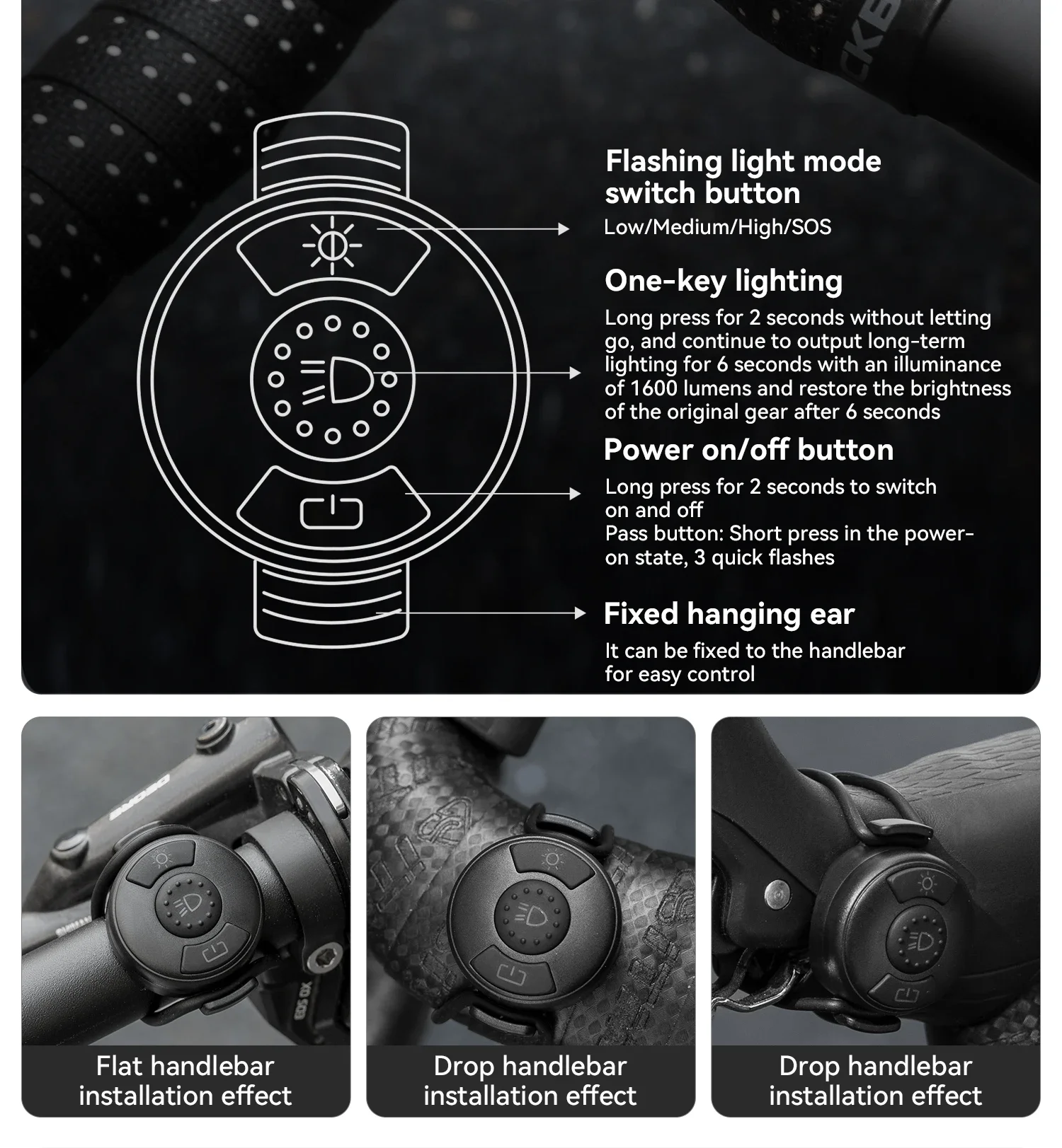 ROCKBROS 1600LM Bike Light Remote Control Digital DisplayCycling Lantern Headlamp PX6 All-weather Smart Bicycle Lights