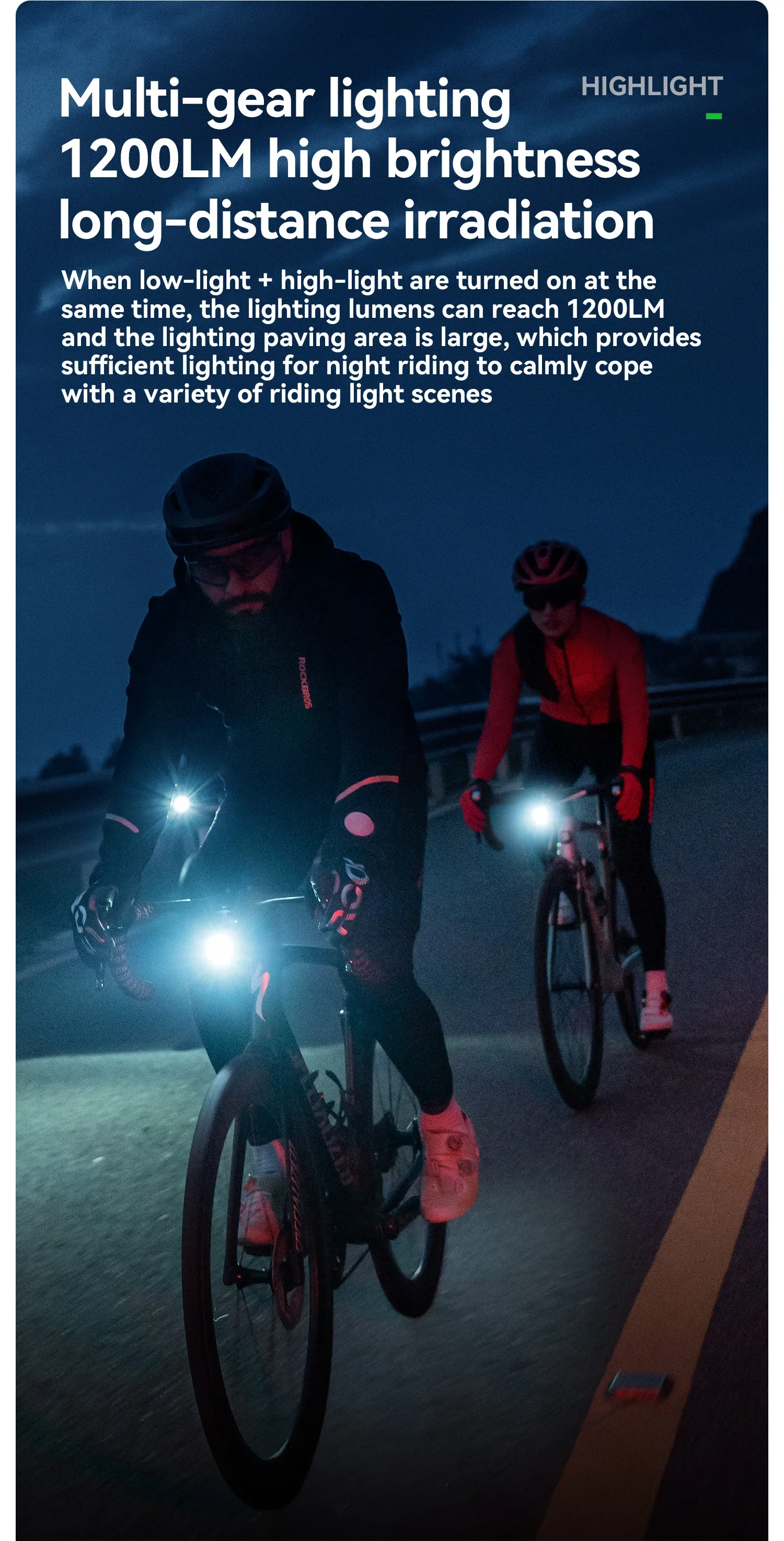 ROCKBROS 1600LM Bike Light Remote Control Digital DisplayCycling Lantern Headlamp PX6 All-weather Smart Bicycle Lights