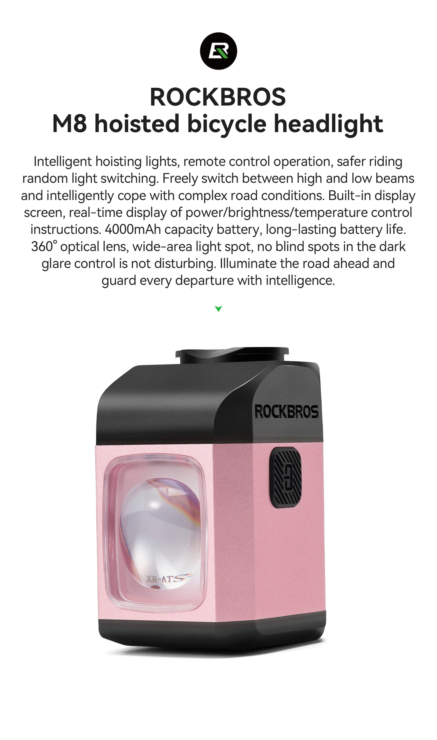 ROCKBROS 1600LM Bike Light Remote Control Digital DisplayCycling Lantern Headlamp PX6 All-weather Smart Bicycle Lights