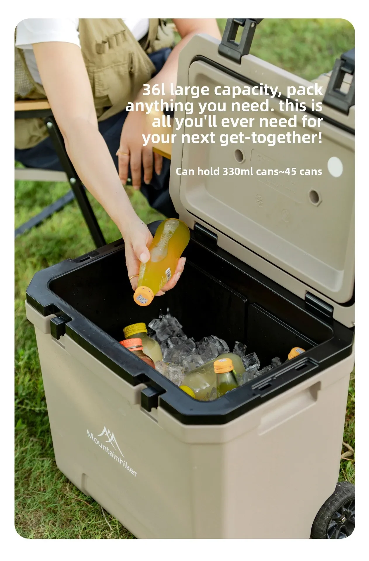 GO PEAK MOUNTAINHIKER 36L Khak Pulley Warm Box Outdoor Incubator Portable Warm Box BBQ Car Refrigerator Box with Trolley Wheels