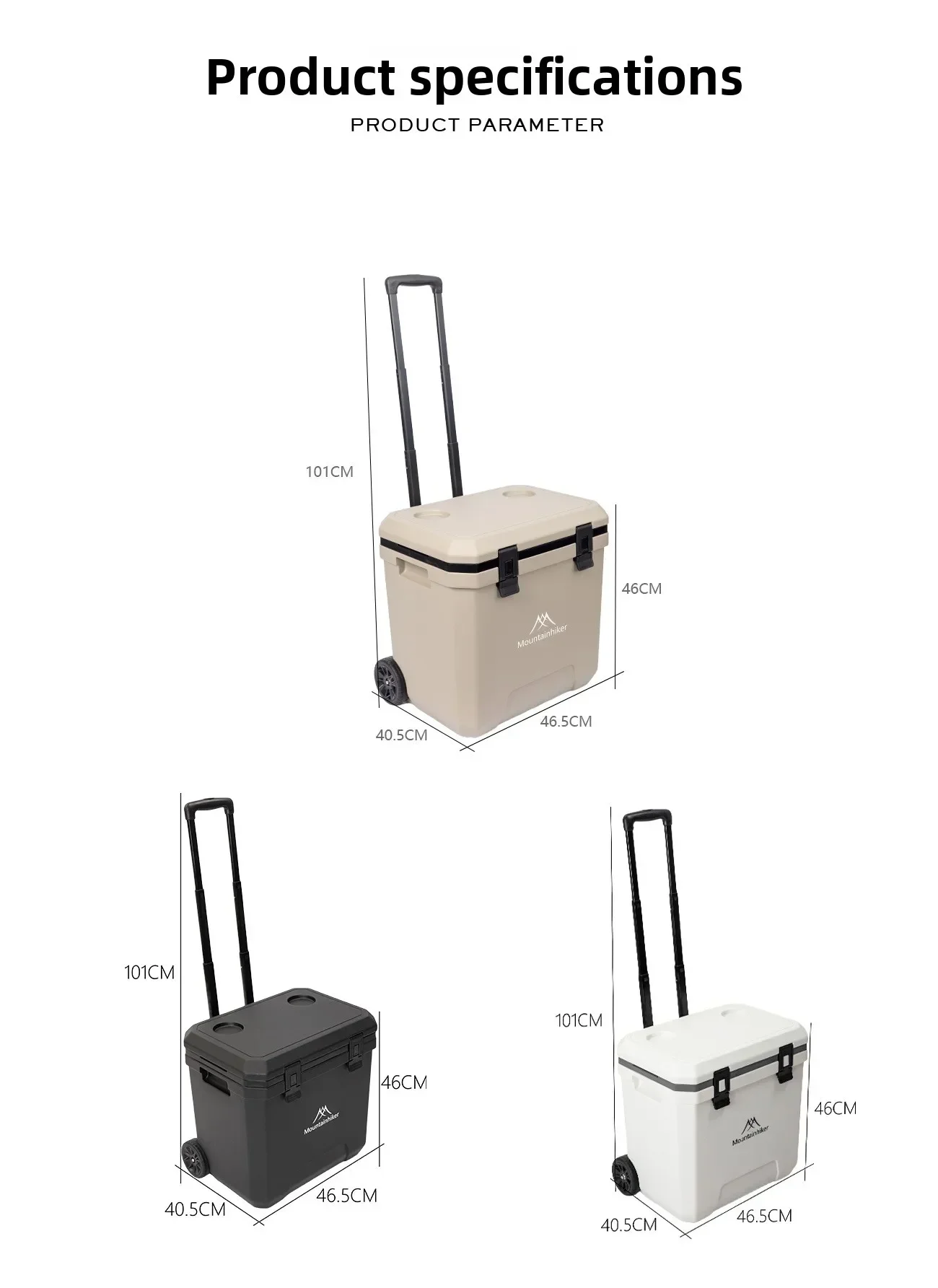GO PEAK MOUNTAINHIKER 36L Khak Pulley Warm Box Outdoor Incubator Portable Warm Box BBQ Car Refrigerator Box with Trolley Wheels