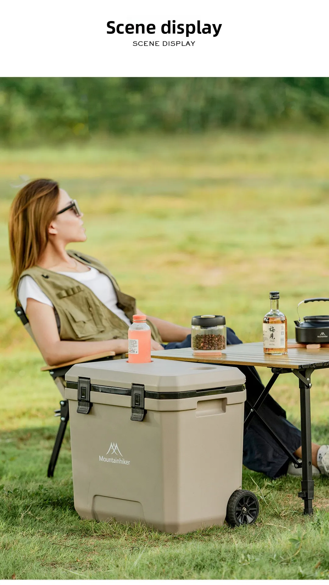 GO PEAK MOUNTAINHIKER 36L Khak Pulley Warm Box Outdoor Incubator Portable Warm Box BBQ Car Refrigerator Box with Trolley Wheels