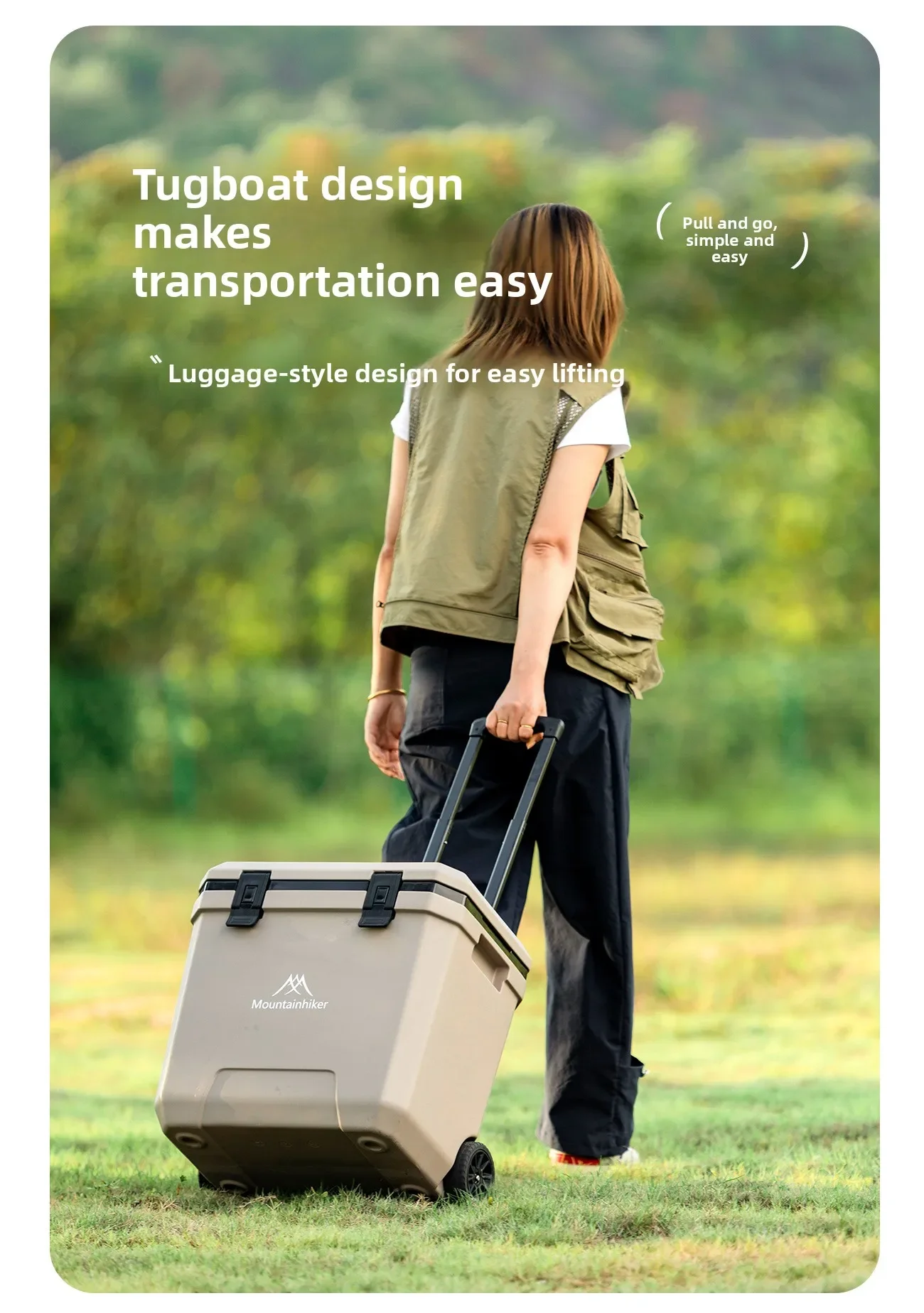 GO PEAK MOUNTAINHIKER 36L Khak Pulley Warm Box Outdoor Incubator Portable Warm Box BBQ Car Refrigerator Box with Trolley Wheels