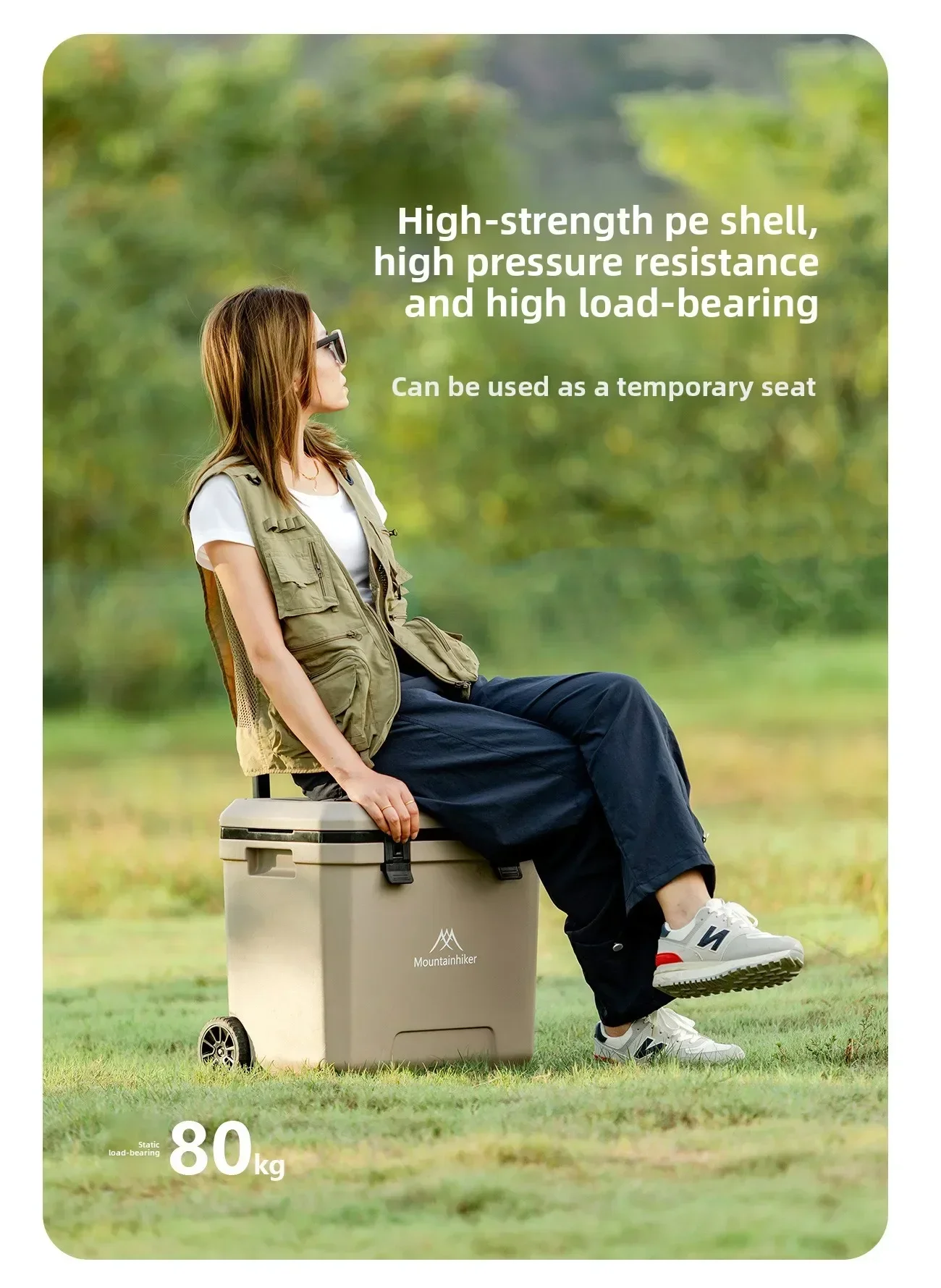 GO PEAK MOUNTAINHIKER 36L Khak Pulley Warm Box Outdoor Incubator Portable Warm Box BBQ Car Refrigerator Box with Trolley Wheels