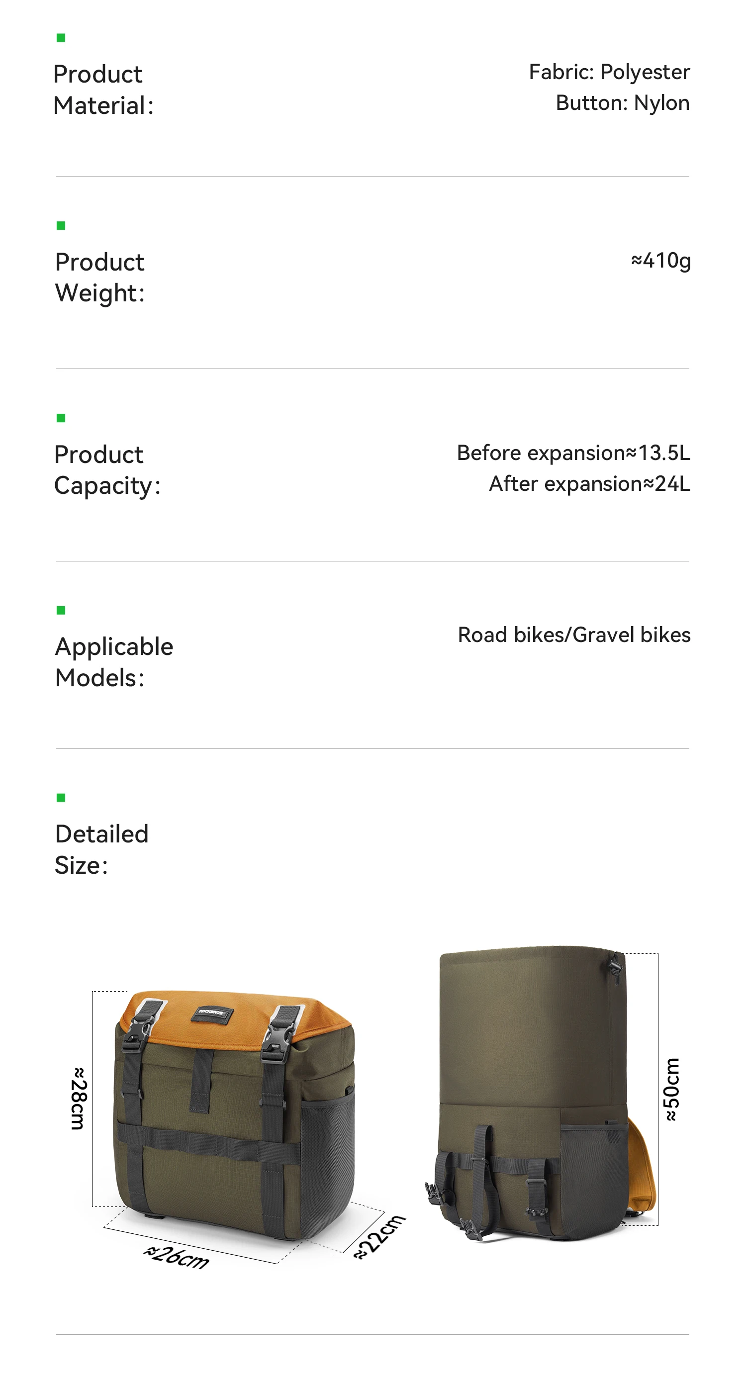 ROCKBROS Front Bike Bag Portable Waterproof Shoulder Bag Versatile for Multiple Scenarios 24L Expandable Handlebar Bag