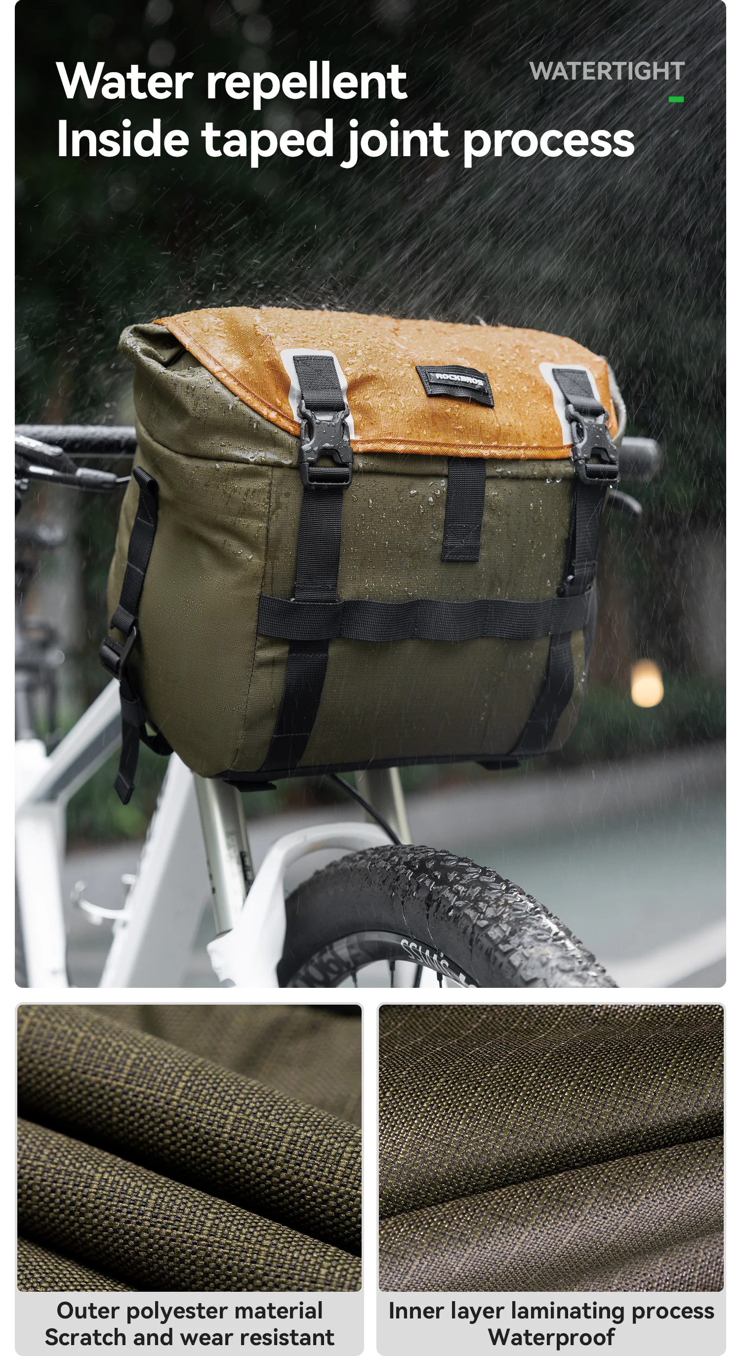ROCKBROS Front Bike Bag Portable Waterproof Shoulder Bag Versatile for Multiple Scenarios 24L Expandable Handlebar Bag