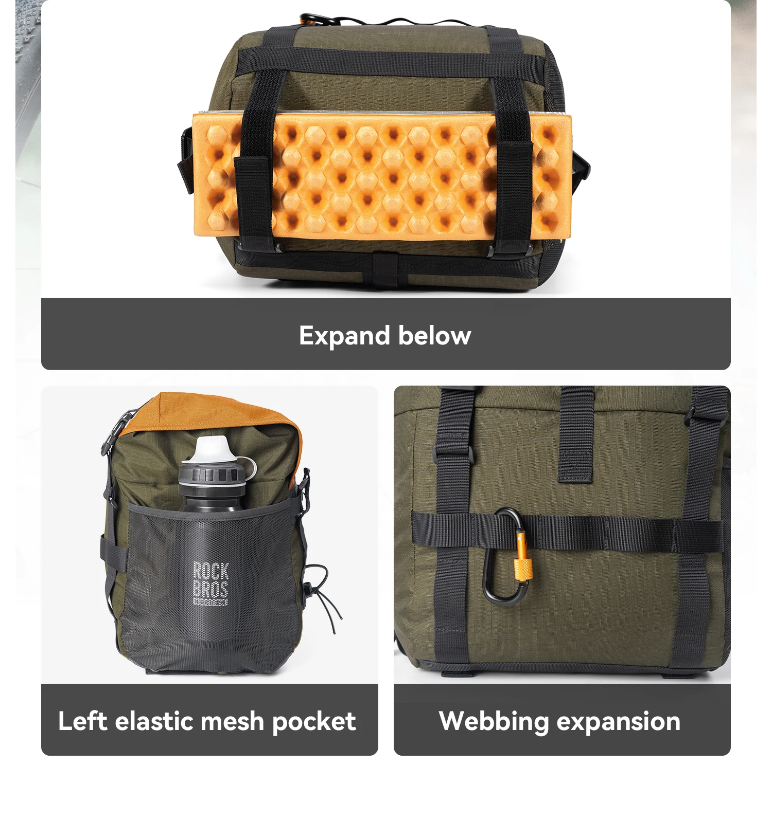ROCKBROS Front Bike Bag Portable Waterproof Shoulder Bag Versatile for Multiple Scenarios 24L Expandable Handlebar Bag