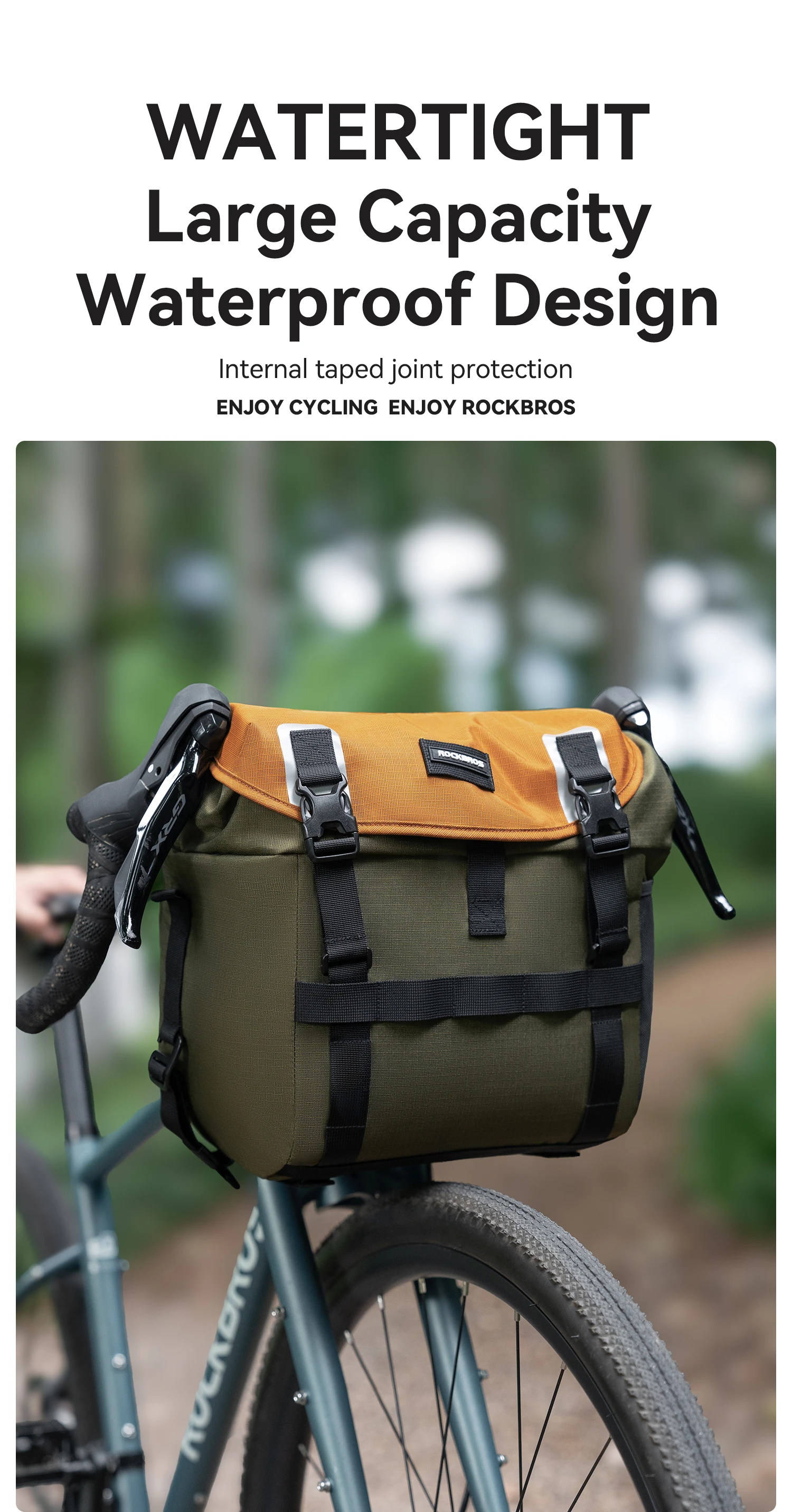 ROCKBROS Front Bike Bag Portable Waterproof Shoulder Bag Versatile for Multiple Scenarios 24L Expandable Handlebar Bag