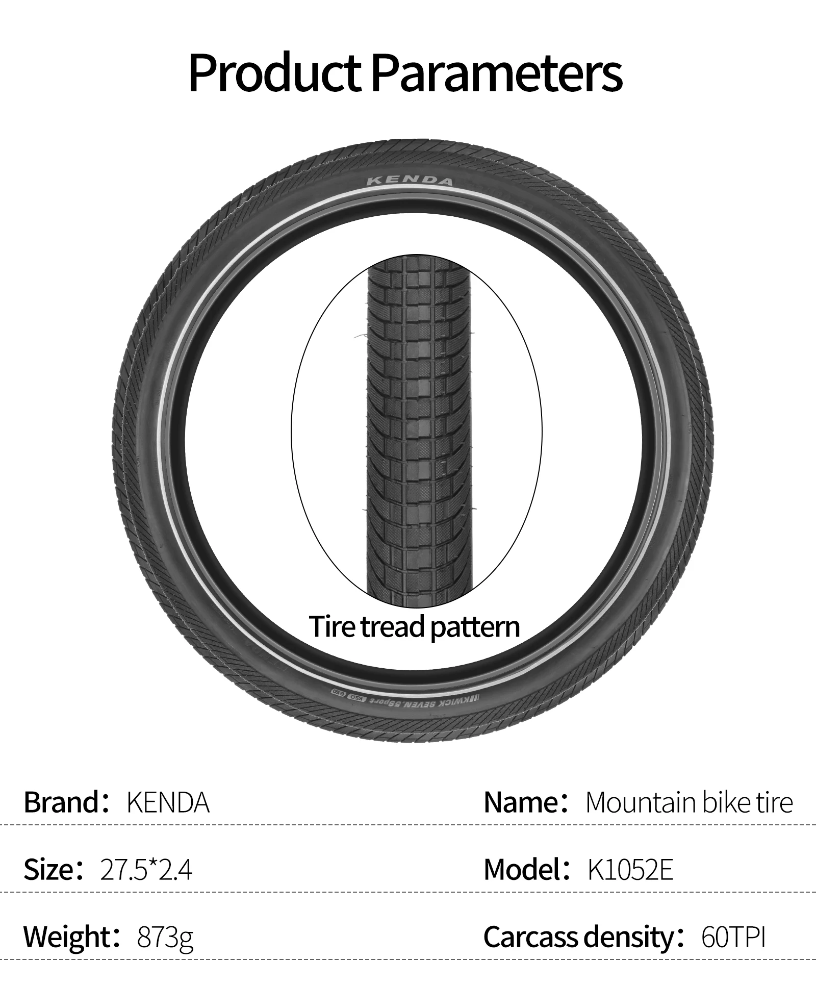 Kenda 27.5 Inch Mountain Bike Tire Durable Rubber 60TPI 27.5in * 2.4/2.8 Trials MTB Road Bike Racing Outer Tire Winter Cycling