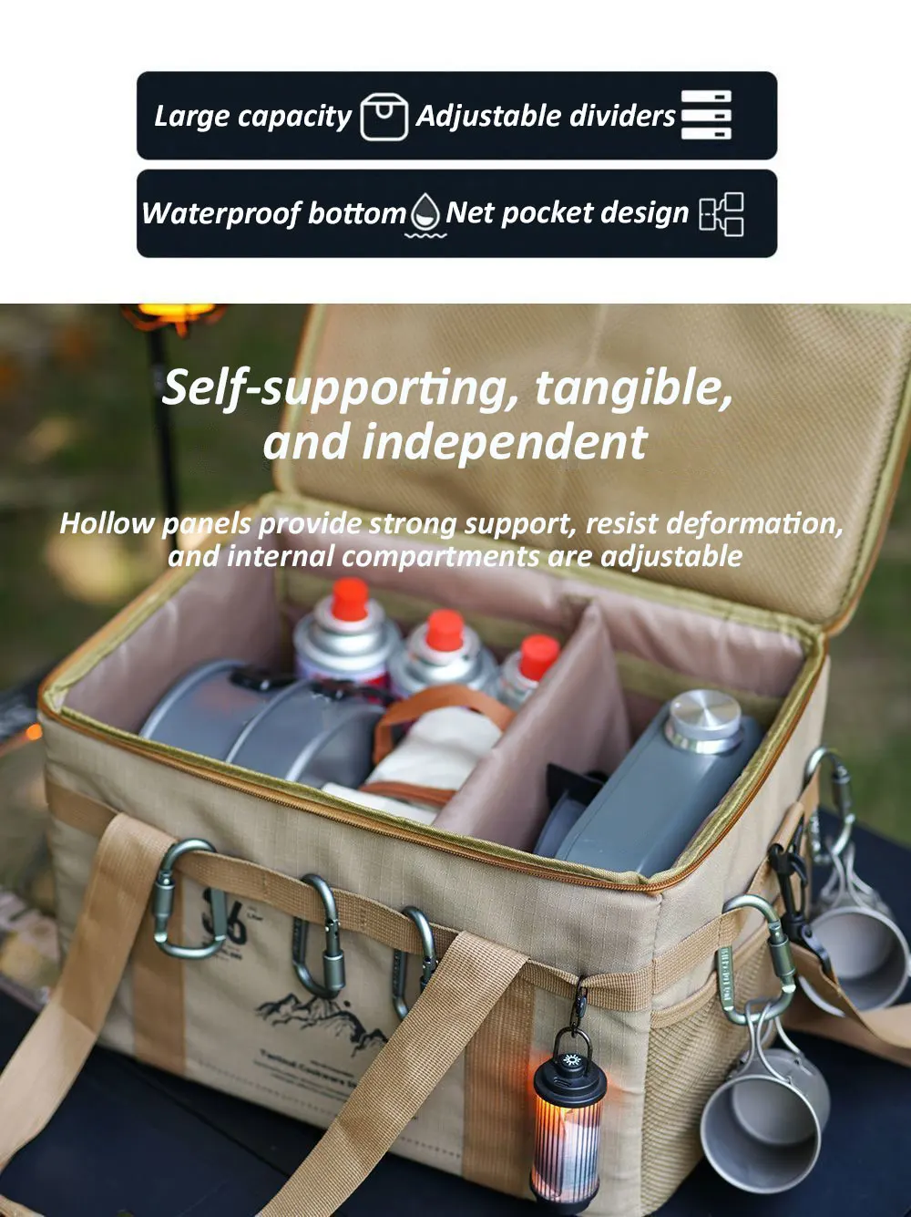 36L Tactics Picnic Bag Waterproof Travel Organizer Thermal Pack with Tabletop Portable Camping Equipment Cookware Storage Box