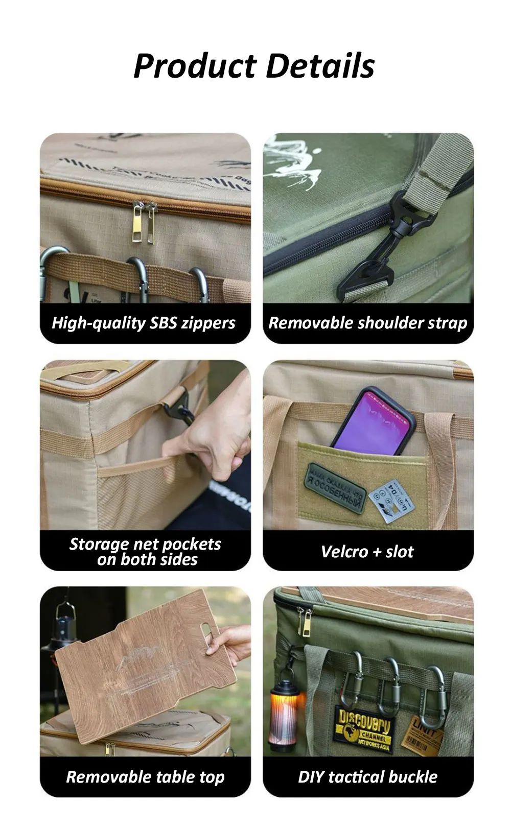 36L Tactics Picnic Bag Waterproof Travel Organizer Thermal Pack with Tabletop Portable Camping Equipment Cookware Storage Box