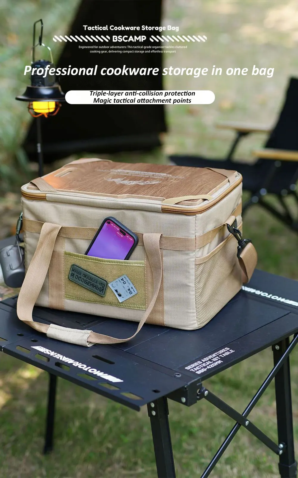 36L Tactics Picnic Bag Waterproof Travel Organizer Thermal Pack with Tabletop Portable Camping Equipment Cookware Storage Box